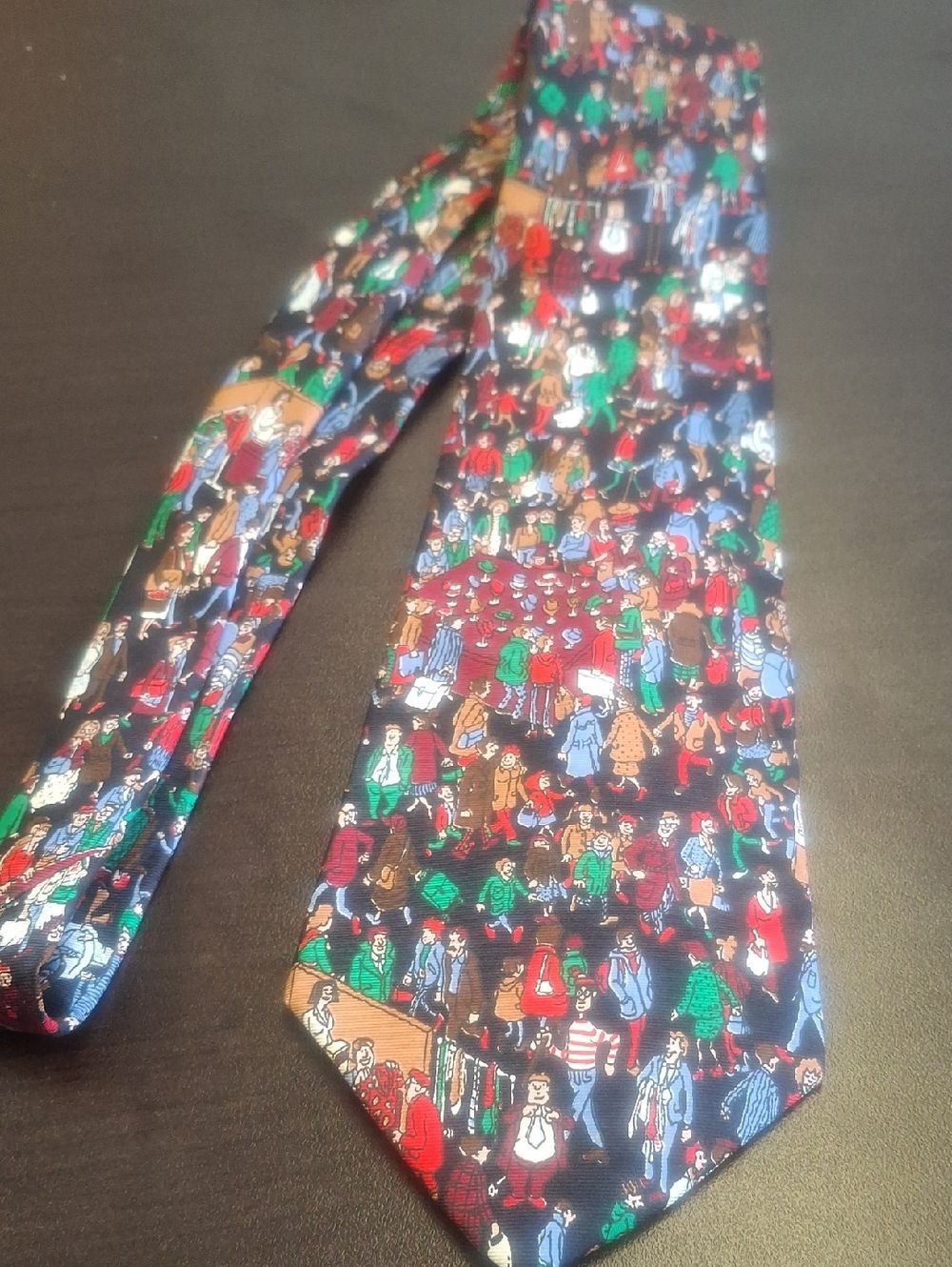 Where's Waldo Black Novelty Tie with Multicolor Crowd Print